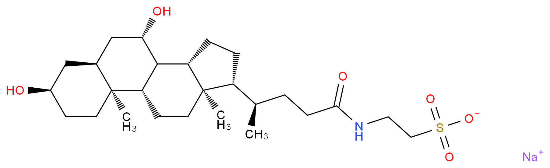 sodium 2-[(4R)-4-[(1S,2S,5R,7S,9S,10R,11S,14R,15R)-5,9-dihydroxy-2,15-dimethyltetracyclo[8.7.0.0<sup>2</sup>,<sup>7</sup>.0<sup>1</sup><sup>1</sup>,<sup>1</sup><sup>5</sup>]heptadecan-14-yl]pentanamido]ethane-1-sulfonate_分子结构_CAS_35807-85-3