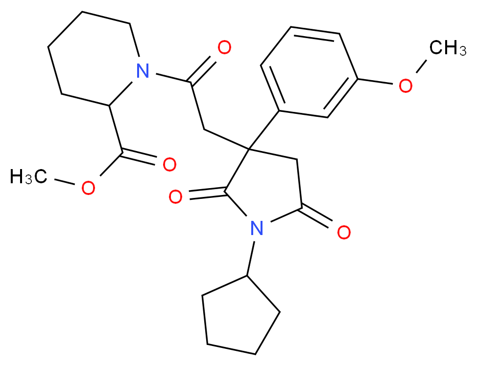 methyl 1-{[1-cyclopentyl-3-(3-methoxyphenyl)-2,5-dioxo-3-pyrrolidinyl]acetyl}-2-piperidinecarboxylate_分子结构_CAS_)