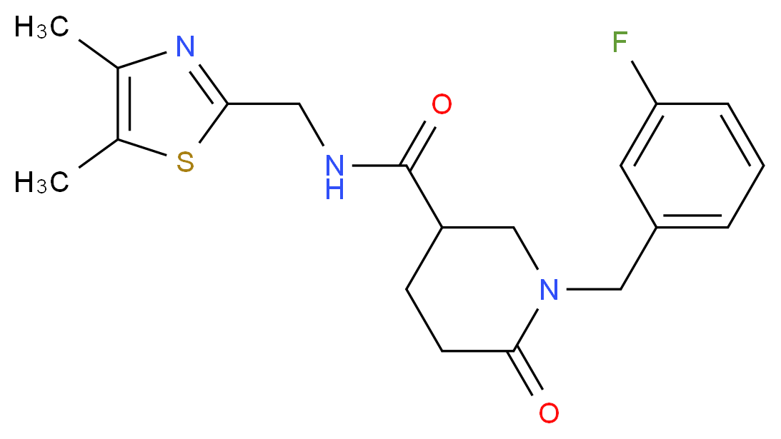 N-[(4,5-dimethyl-1,3-thiazol-2-yl)methyl]-1-(3-fluorobenzyl)-6-oxo-3-piperidinecarboxamide_分子结构_CAS_)