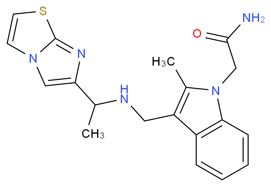2-(3-{[(1-imidazo[2,1-b][1,3]thiazol-6-ylethyl)amino]methyl}-2-methyl-1H-indol-1-yl)acetamide_分子结构_CAS_)