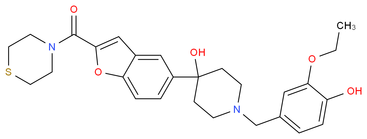 1-(3-ethoxy-4-hydroxybenzyl)-4-[2-(4-thiomorpholinylcarbonyl)-1-benzofuran-5-yl]-4-piperidinol_分子结构_CAS_)
