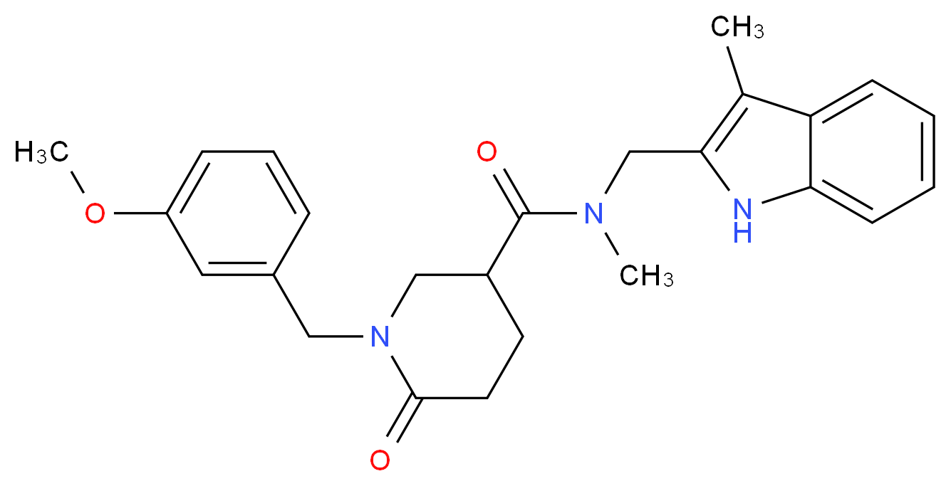 1-(3-methoxybenzyl)-N-methyl-N-[(3-methyl-1H-indol-2-yl)methyl]-6-oxo-3-piperidinecarboxamide_分子结构_CAS_)