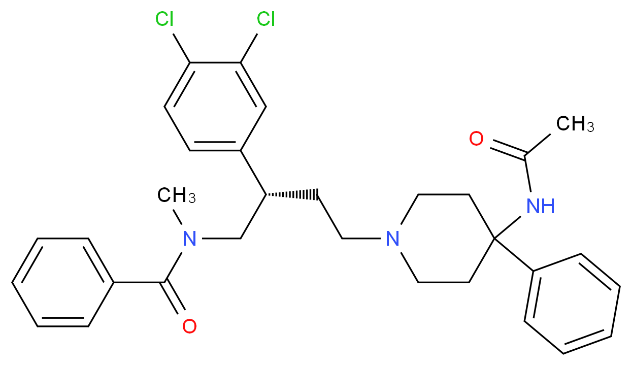 N-[(2S)-2-(3,4-dichlorophenyl)-4-(4-acetamido-4-phenylpiperidin-1-yl)butyl]-N-methylbenzamide_分子结构_CAS_142001-63-6