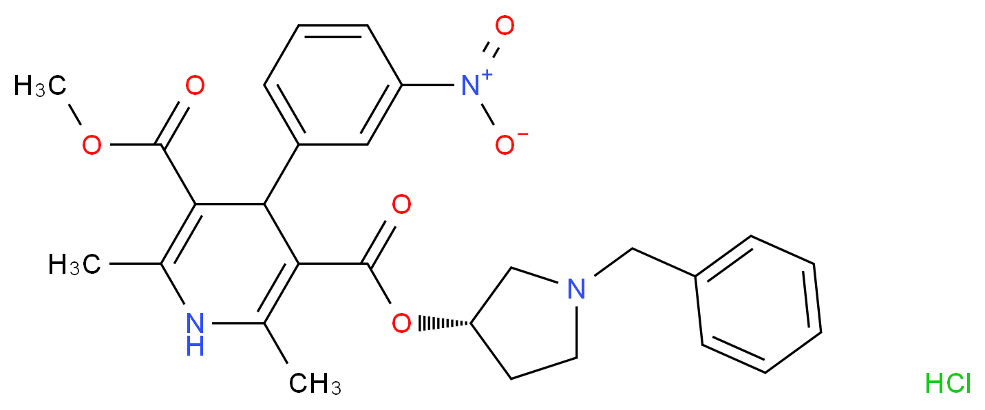 3-(3S)-1-benzylpyrrolidin-3-yl 5-methyl 2,6-dimethyl-4-(3-nitrophenyl)-1,4-dihydropyridine-3,5-dicarboxylate hydrochloride_分子结构_CAS_104757-53-1