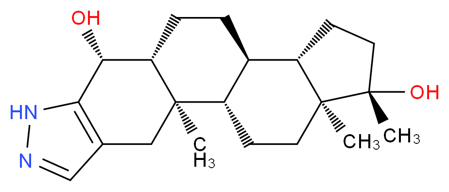 (1S,2R,9R,10R,13R,14S,17S,18S)-2,17,18-trimethyl-6,7-diazapentacyclo[11.7.0.0<sup>2</sup>,<sup>1</sup><sup>0</sup>.0<sup>4</sup>,<sup>8</sup>.0<sup>1</sup><sup>4</sup>,<sup>1</sup><sup>8</sup>]icosa-4(8),5-diene-9,17-diol_分子结构_CAS_125636-92-2