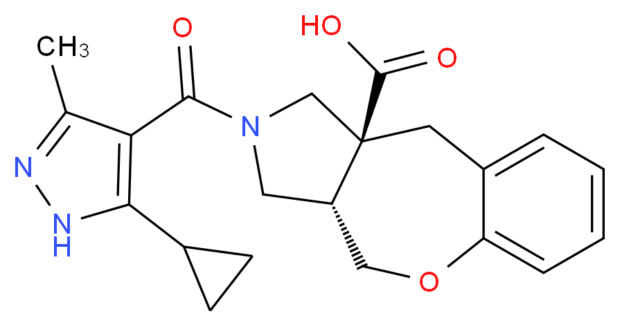 (3aS*,10aS*)-2-[(5-cyclopropyl-3-methyl-1H-pyrazol-4-yl)carbonyl]-2,3,3a,4-tetrahydro-1H-[1]benzoxepino[3,4-c]pyrrole-10a(10H)-carboxylic acid_分子结构_CAS_)