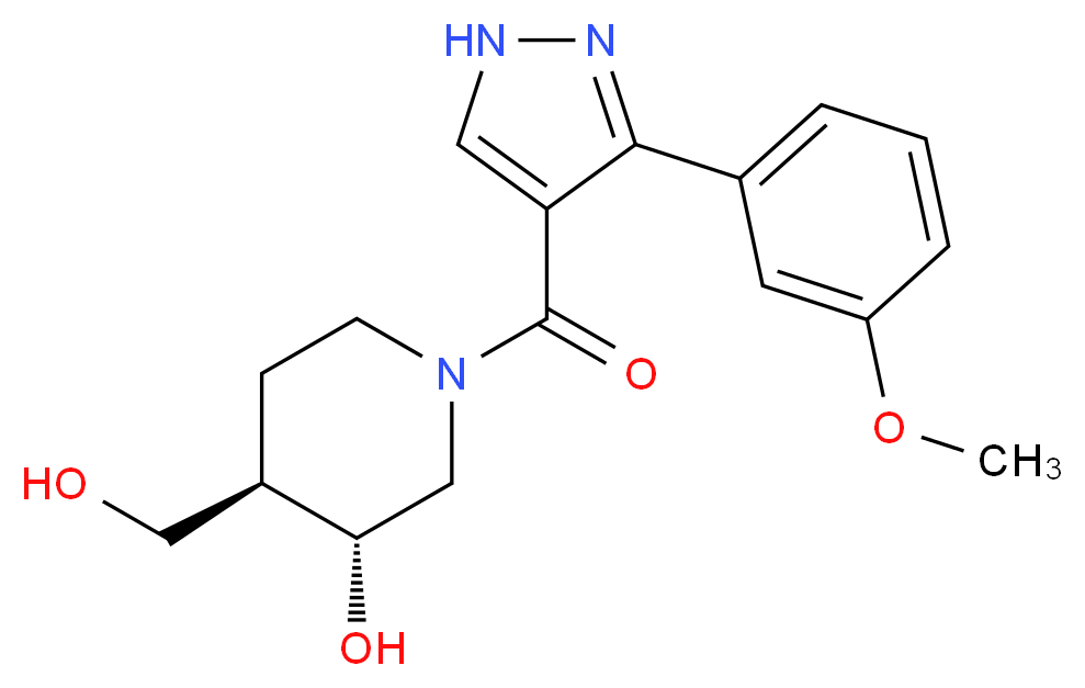 (3R*,4R*)-4-(hydroxymethyl)-1-{[3-(3-methoxyphenyl)-1H-pyrazol-4-yl]carbonyl}-3-piperidinol_分子结构_CAS_)