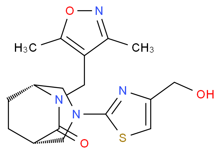 (1S*,5R*)-6-[(3,5-dimethyl-4-isoxazolyl)methyl]-3-[4-(hydroxymethyl)-1,3-thiazol-2-yl]-3,6-diazabicyclo[3.2.2]nonan-7-one_分子结构_CAS_)