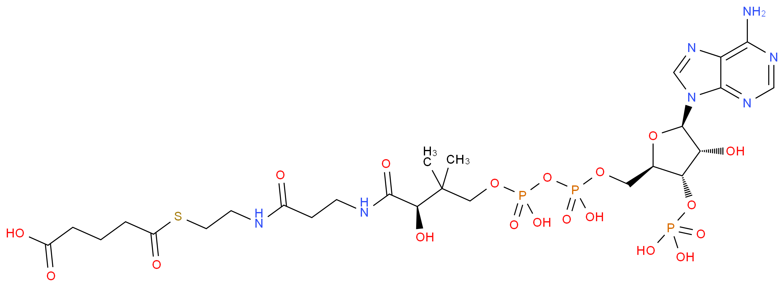 5-[(2-{3-[(2R)-3-[({[({[(2R,3S,4R,5R)-5-(6-amino-9H-purin-9-yl)-4-hydroxy-3-(phosphonooxy)oxolan-2-yl]methoxy}(hydroxy)phosphoryl)oxy](hydroxy)phosphoryl}oxy)methyl]-2-hydroxy-3-methylbutanamido]propanamido}ethyl)sulfanyl]-5-oxopentanoic acid_分子结构_CAS_3131-84-8