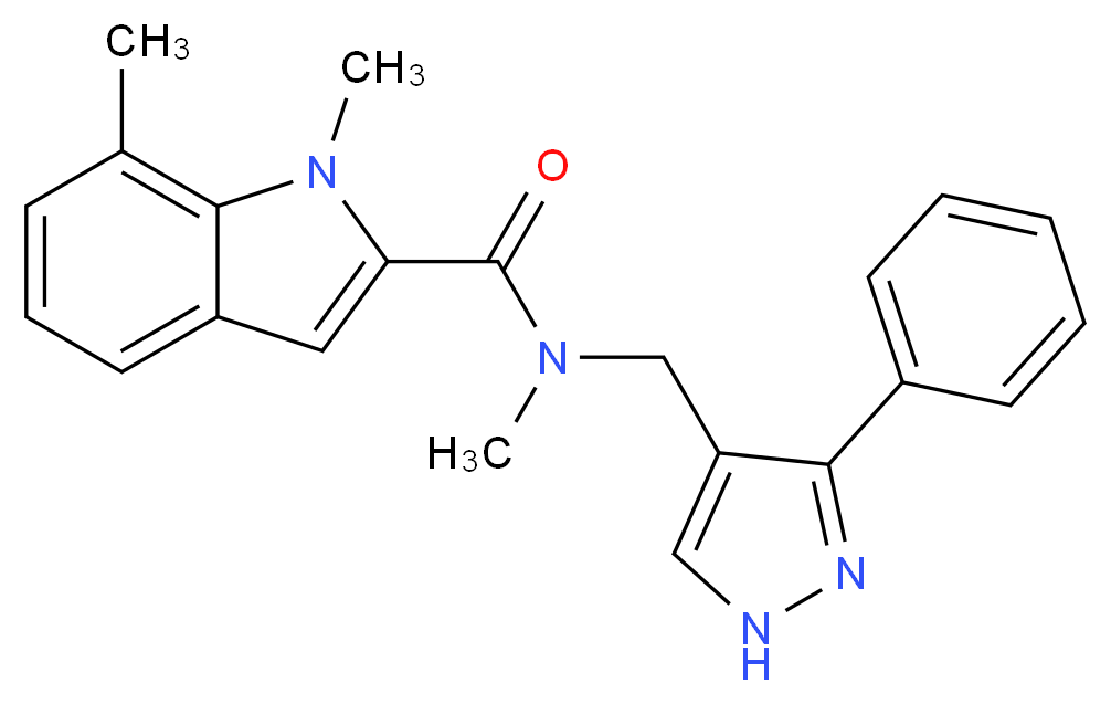 N,1,7-trimethyl-N-[(3-phenyl-1H-pyrazol-4-yl)methyl]-1H-indole-2-carboxamide_分子结构_CAS_)