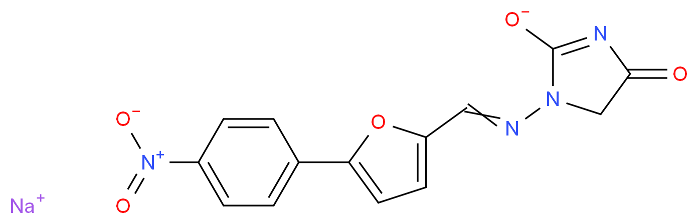 sodium 1-({[5-(4-nitrophenyl)furan-2-yl]methylidene}amino)-4-oxo-4,5-dihydro-1H-imidazol-2-olate_分子结构_CAS_14663-23-1