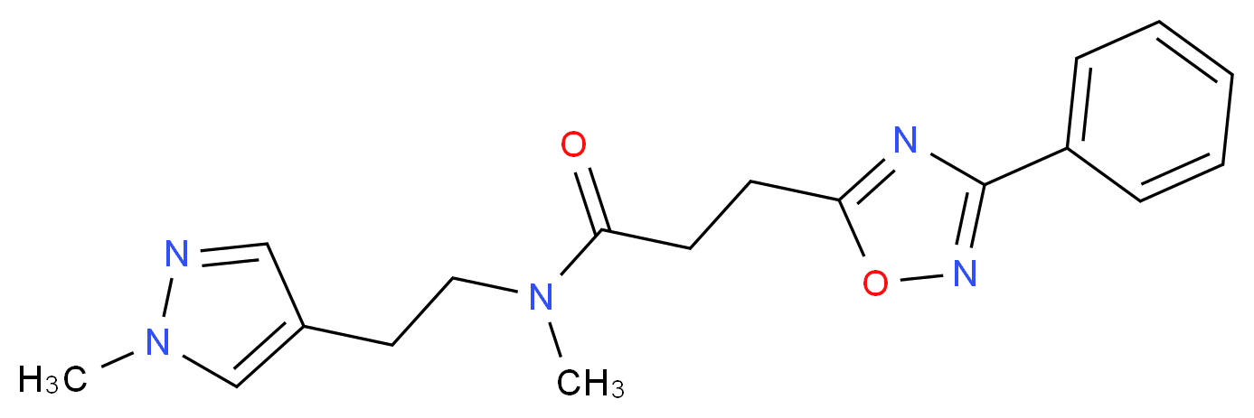 N-methyl-N-[2-(1-methyl-1H-pyrazol-4-yl)ethyl]-3-(3-phenyl-1,2,4-oxadiazol-5-yl)propanamide_分子结构_CAS_)