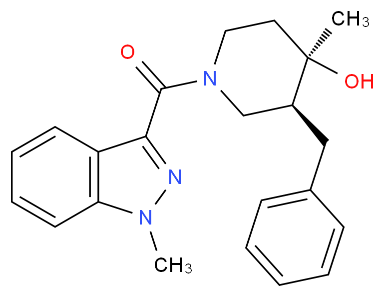 (3S*,4R*)-3-benzyl-4-methyl-1-[(1-methyl-1H-indazol-3-yl)carbonyl]piperidin-4-ol_分子结构_CAS_)