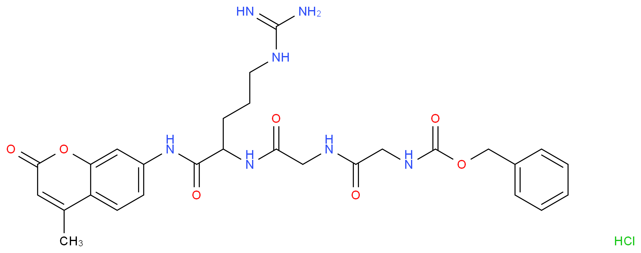 benzyl N-({[({4-carbamimidamido-1-[(4-methyl-2-oxo-2H-chromen-7-yl)carbamoyl]butyl}carbamoyl)methyl]carbamoyl}methyl)carbamate hydrochloride_分子结构_CAS_102601-58-1