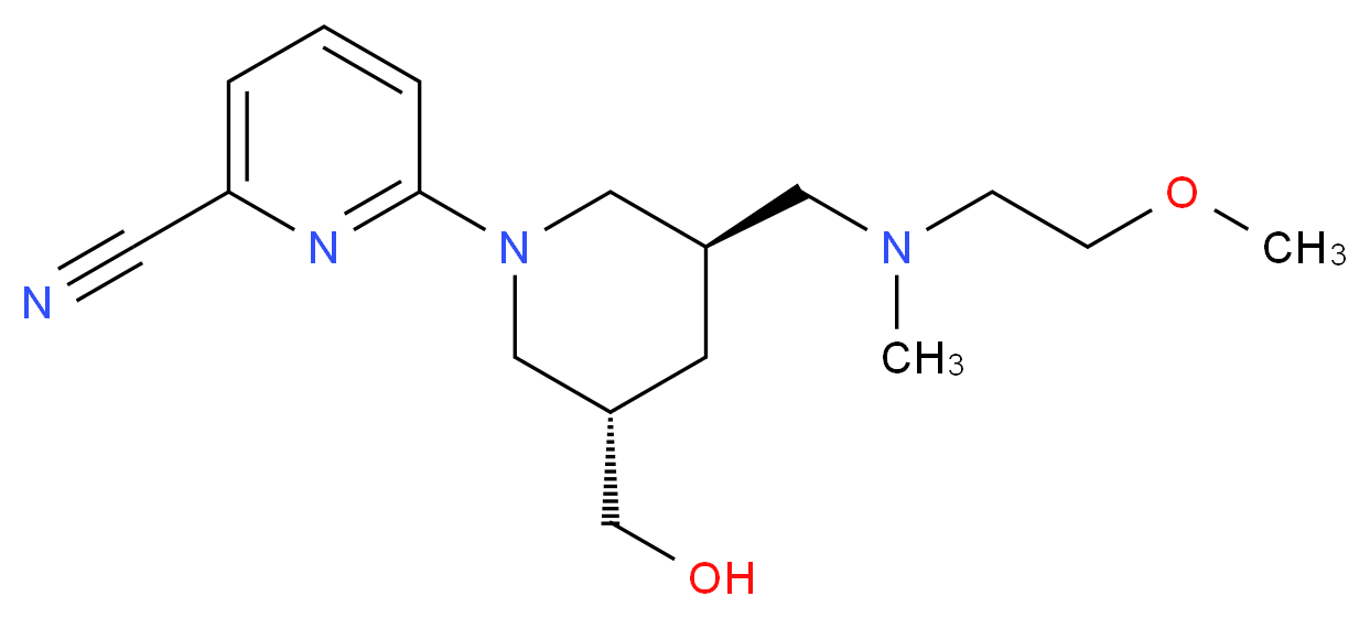 6-((3S*,5R*)-3-(hydroxymethyl)-5-{[(2-methoxyethyl)(methyl)amino]methyl}piperidin-1-yl)pyridine-2-carbonitrile_分子结构_CAS_)