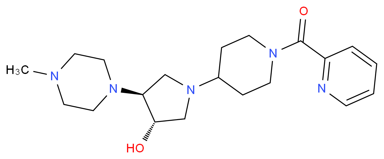 (3S*,4S*)-4-(4-methylpiperazin-1-yl)-1-[1-(pyridin-2-ylcarbonyl)piperidin-4-yl]pyrrolidin-3-ol_分子结构_CAS_)