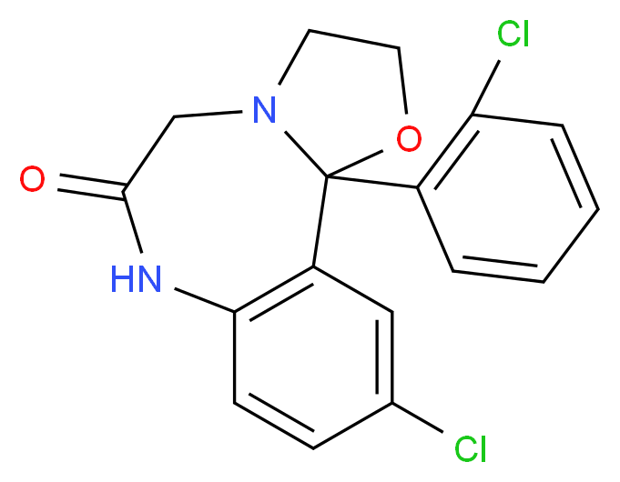 13-chloro-2-(2-chlorophenyl)-3-oxa-6,9-diazatricyclo[8.4.0.0^{2,6}]tetradeca-1(10),11,13-trien-8-one_分子结构_CAS_24166-13-0