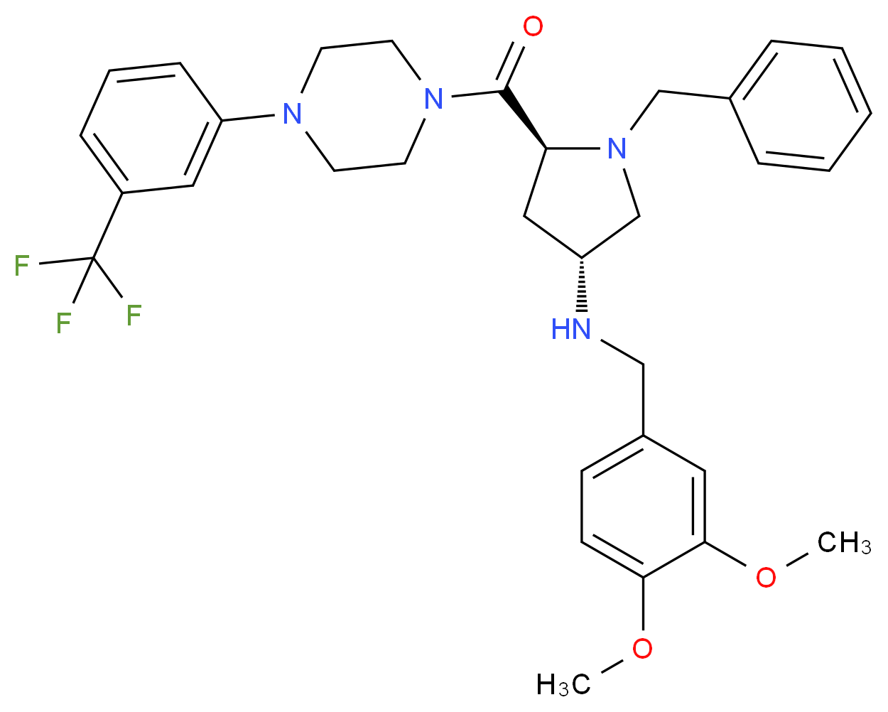 (3R,5S)-1-benzyl-N-(3,4-dimethoxybenzyl)-5-({4-[3-(trifluoromethyl)phenyl]-1-piperazinyl}carbonyl)-3-pyrrolidinamine_分子结构_CAS_)