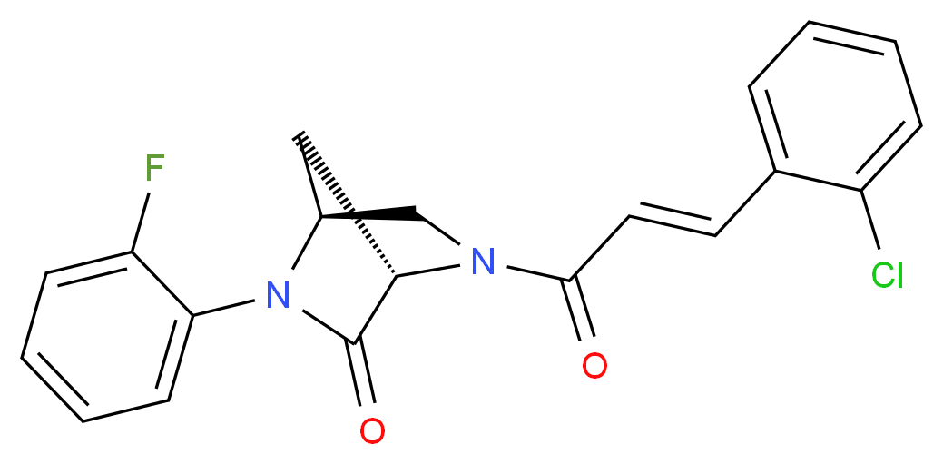 (1S*,4S*)-5-[(2E)-3-(2-chlorophenyl)-2-propenoyl]-2-(2-fluorophenyl)-2,5-diazabicyclo[2.2.1]heptan-3-one_分子结构_CAS_)