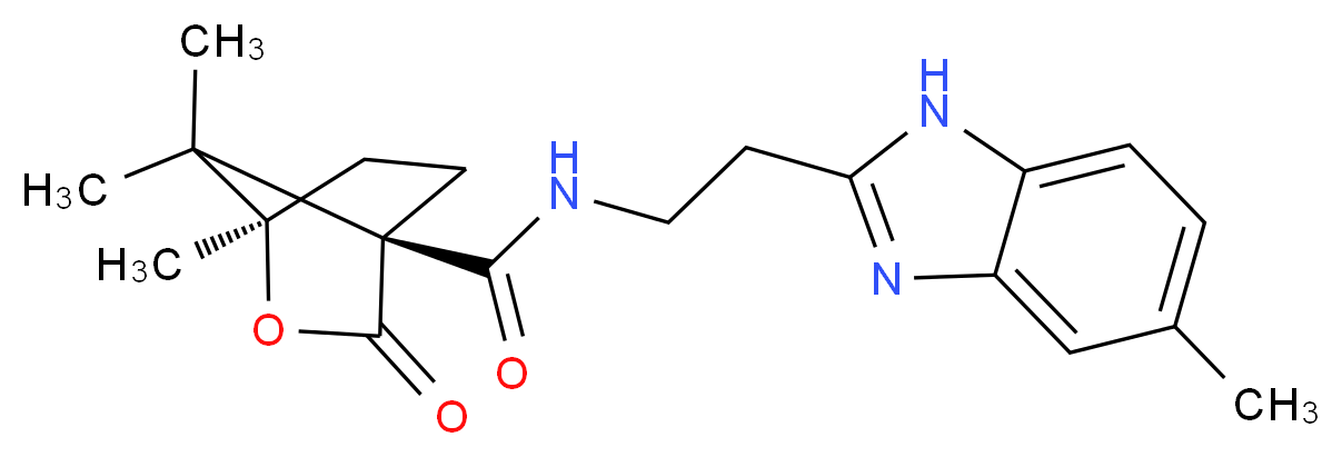 (1R,4S)-1,7,7-trimethyl-N-[2-(5-methyl-1H-benzimidazol-2-yl)ethyl]-3-oxo-2-oxabicyclo[2.2.1]heptane-4-carboxamide_分子结构_CAS_)