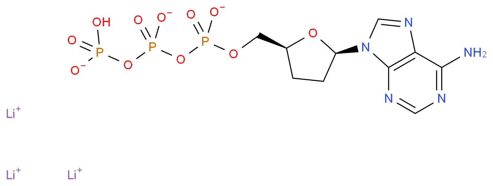 trilithium(1+) ion ({[(2S,5R)-5-(6-amino-9H-purin-9-yl)oxolan-2-yl]methyl phosphonato}oxy)(hydrogen phosphonatooxy)phosphinate_分子结构_CAS_93939-70-9