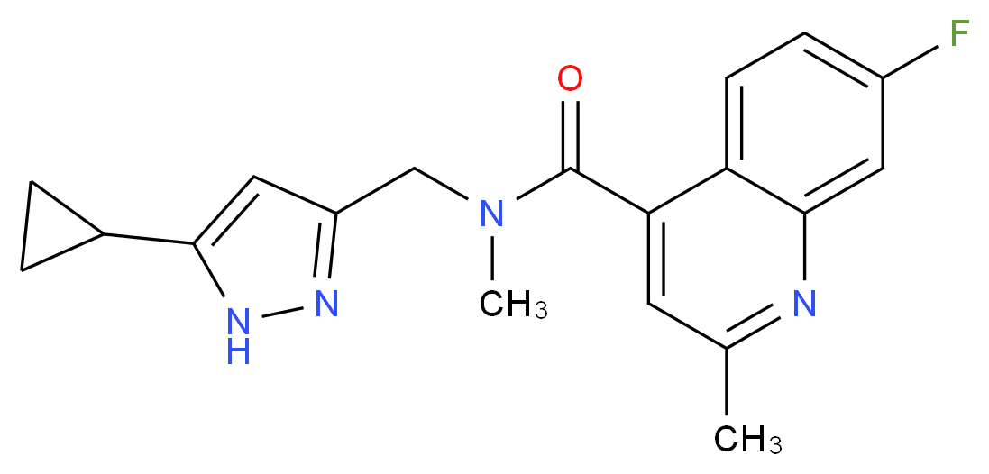 N-[(5-cyclopropyl-1H-pyrazol-3-yl)methyl]-7-fluoro-N,2-dimethyl-4-quinolinecarboxamide_分子结构_CAS_)