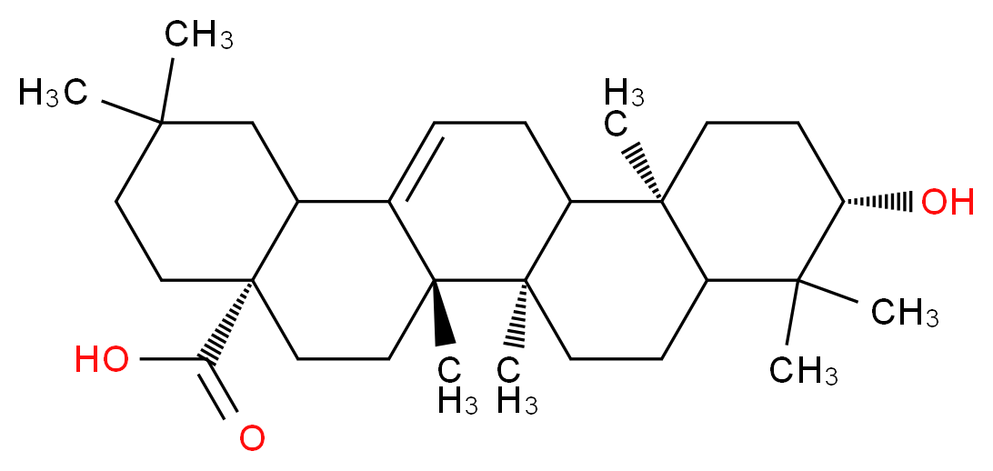 (4aS,6aS,6bR,10S,12aR)-10-hydroxy-2,2,6a,6b,9,9,12a-heptamethyl-1,2,3,4,4a,5,6,6a,6b,7,8,8a,9,10,11,12,12a,12b,13,14b-icosahydropicene-4a-carboxylic acid_分子结构_CAS_508-02-1
