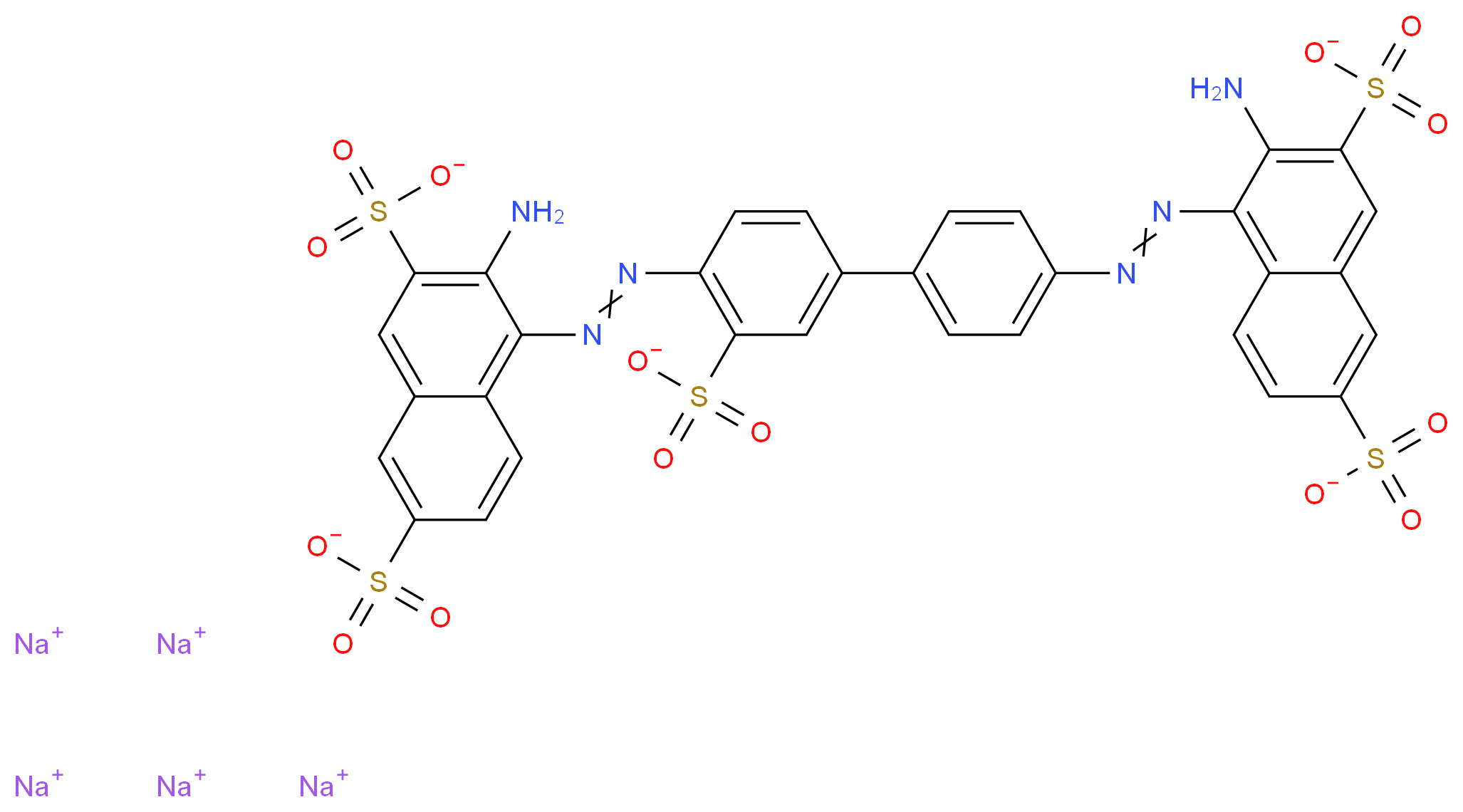 pentasodium 3-amino-4-[2-(4-{4-[2-(2-amino-3,6-disulfonatonaphthalen-1-yl)diazen-1-yl]-3-sulfonatophenyl}phenyl)diazen-1-yl]naphthalene-2,7-disulfonate_分子结构_CAS_574-64-1