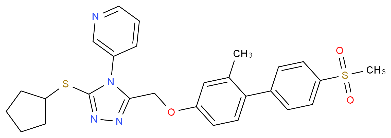 3-[3-(cyclopentylsulfanyl)-5-[4-(4-methanesulfonylphenyl)-3-methylphenoxymethyl]-4H-1,2,4-triazol-4-yl]pyridine_分子结构_CAS_1418013-75-8