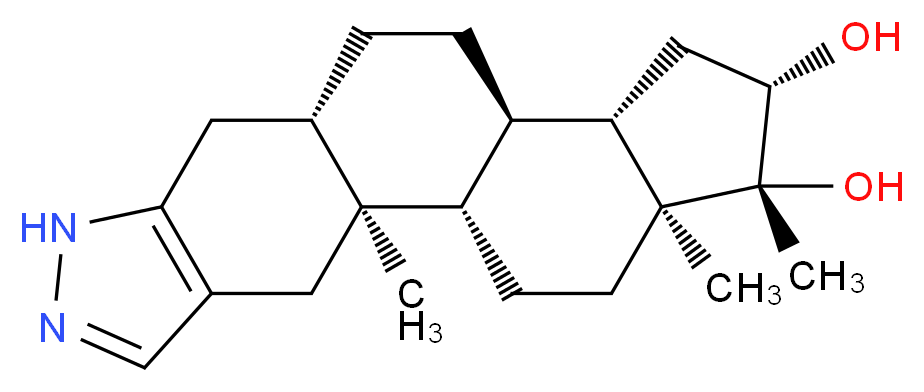 (1S,2S,10S,13R,14S,16S,17R,18S)-2,17,18-trimethyl-6,7-diazapentacyclo[11.7.0.0<sup>2</sup>,<sup>1</sup><sup>0</sup>.0<sup>4</sup>,<sup>8</sup>.0<sup>1</sup><sup>4</sup>,<sup>1</sup><sup>8</sup>]icosa-4(8),5-diene-16,17-diol_分子结构_CAS_125590-76-3