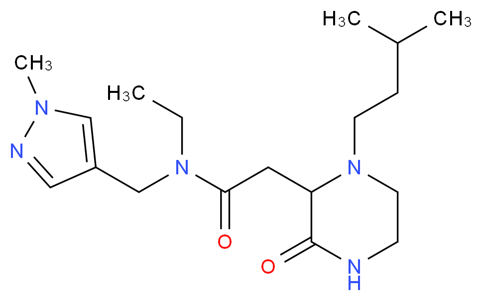 N-ethyl-2-[1-(3-methylbutyl)-3-oxo-2-piperazinyl]-N-[(1-methyl-1H-pyrazol-4-yl)methyl]acetamide_分子结构_CAS_)