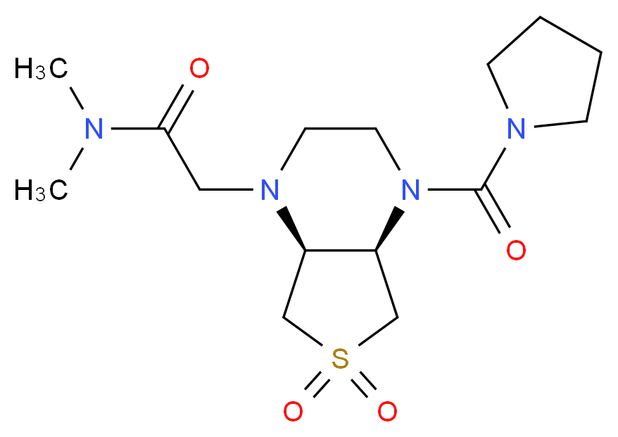 2-[(4aR*,7aS*)-6,6-dioxido-4-(pyrrolidin-1-ylcarbonyl)hexahydrothieno[3,4-b]pyrazin-1(2H)-yl]-N,N-dimethylacetamide_分子结构_CAS_)