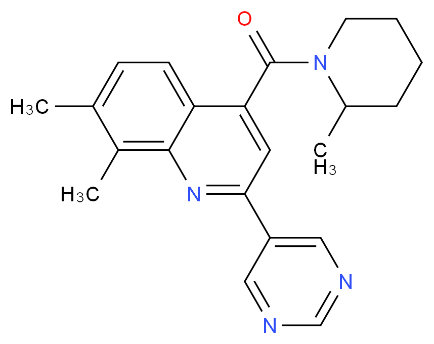 7,8-dimethyl-4-[(2-methylpiperidin-1-yl)carbonyl]-2-pyrimidin-5-ylquinoline_分子结构_CAS_)