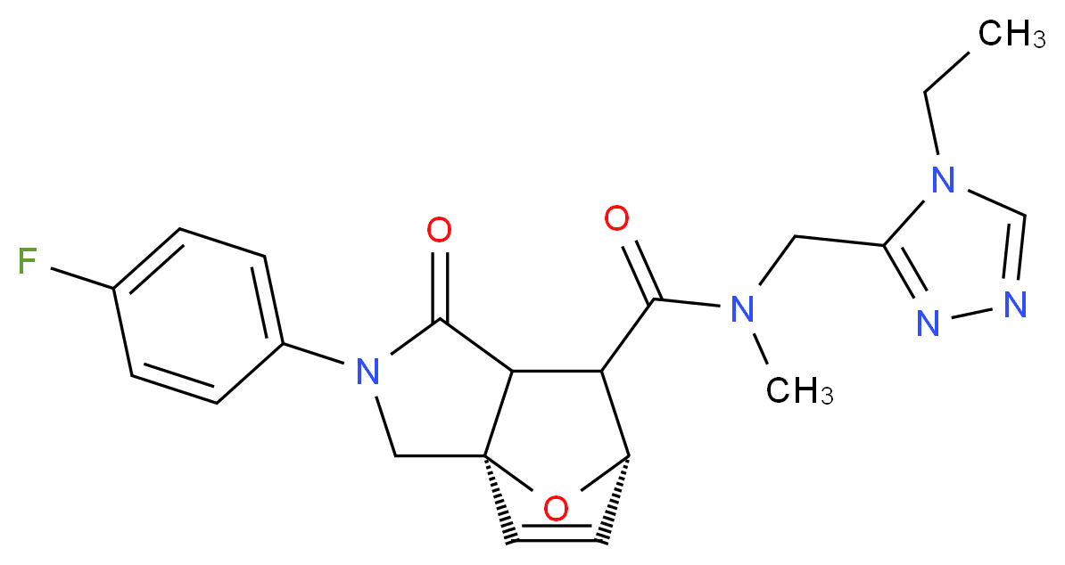 (3aR*,6S*)-N-[(4-ethyl-4H-1,2,4-triazol-3-yl)methyl]-2-(4-fluorophenyl)-N-methyl-1-oxo-1,2,3,6,7,7a-hexahydro-3a,6-epoxyisoindole-7-carboxamide_分子结构_CAS_)