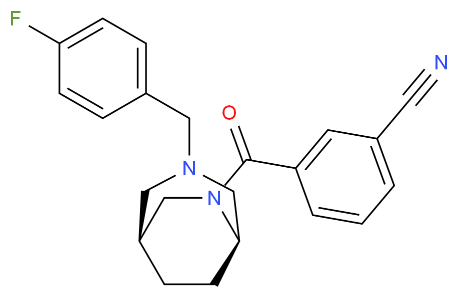 3-{[(1S*,5R*)-3-(4-fluorobenzyl)-3,6-diazabicyclo[3.2.2]non-6-yl]carbonyl}benzonitrile_分子结构_CAS_)