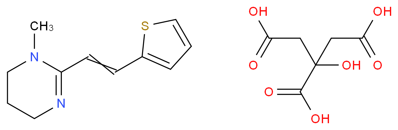 1-methyl-2-[2-(thiophen-2-yl)ethenyl]-1,4,5,6-tetrahydropyrimidine; 2-hydroxypropane-1,2,3-tricarboxylic acid_分子结构_CAS_5685-86-9