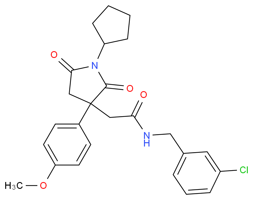 N-(3-chlorobenzyl)-2-[1-cyclopentyl-3-(4-methoxyphenyl)-2,5-dioxo-3-pyrrolidinyl]acetamide_分子结构_CAS_)