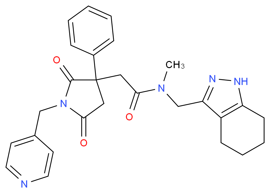 2-[2,5-dioxo-3-phenyl-1-(4-pyridinylmethyl)-3-pyrrolidinyl]-N-methyl-N-(4,5,6,7-tetrahydro-1H-indazol-3-ylmethyl)acetamide_分子结构_CAS_)