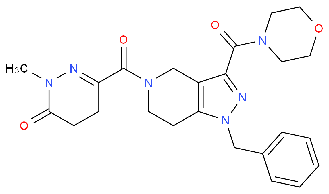 6-{[1-benzyl-3-(4-morpholinylcarbonyl)-1,4,6,7-tetrahydro-5H-pyrazolo[4,3-c]pyridin-5-yl]carbonyl}-2-methyl-4,5-dihydro-3(2H)-pyridazinone_分子结构_CAS_)