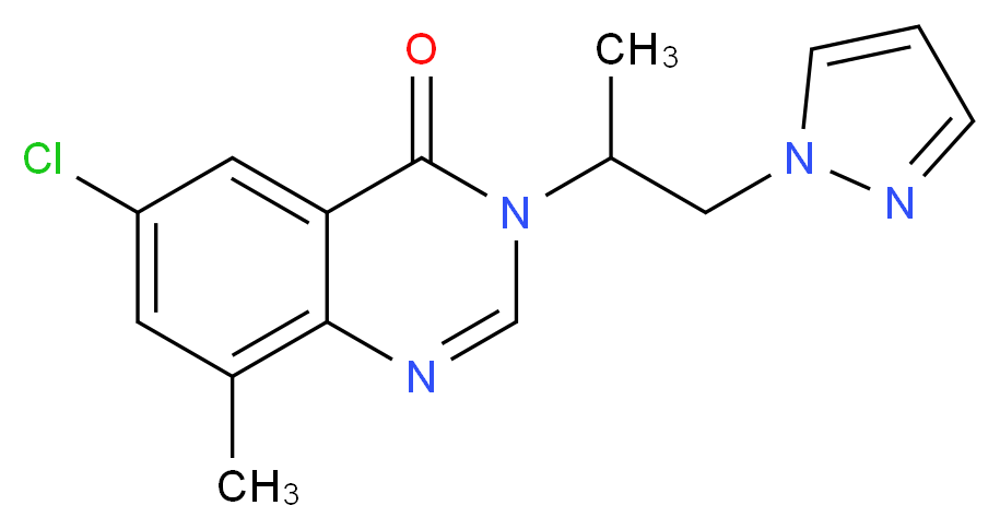 6-chloro-8-methyl-3-[1-methyl-2-(1H-pyrazol-1-yl)ethyl]quinazolin-4(3H)-one_分子结构_CAS_)