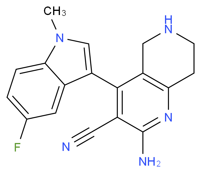 2-amino-4-(5-fluoro-1-methyl-1H-indol-3-yl)-5,6,7,8-tetrahydro-1,6-naphthyridine-3-carbonitrile_分子结构_CAS_)