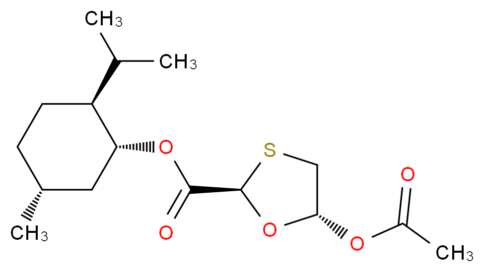 (1R,2S,5R)-5-methyl-2-(propan-2-yl)cyclohexyl (2R,5R)-5-(acetyloxy)-1,3-oxathiolane-2-carboxylate_分子结构_CAS_147027-09-6