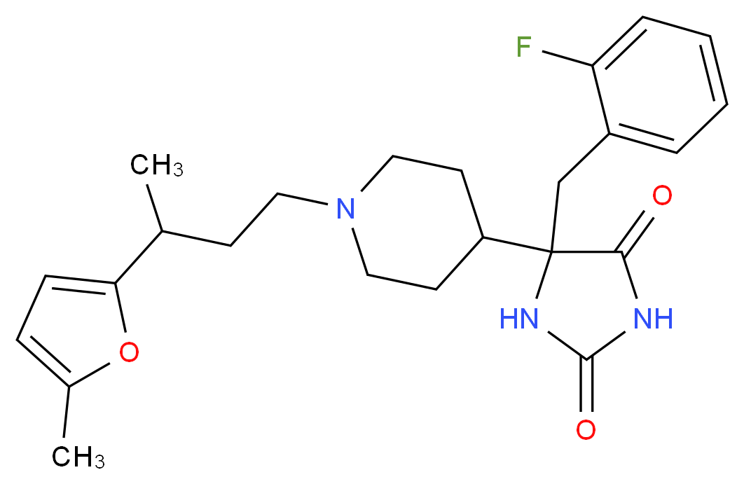 5-(2-fluorobenzyl)-5-{1-[3-(5-methyl-2-furyl)butyl]-4-piperidinyl}-2,4-imidazolidinedione_分子结构_CAS_)