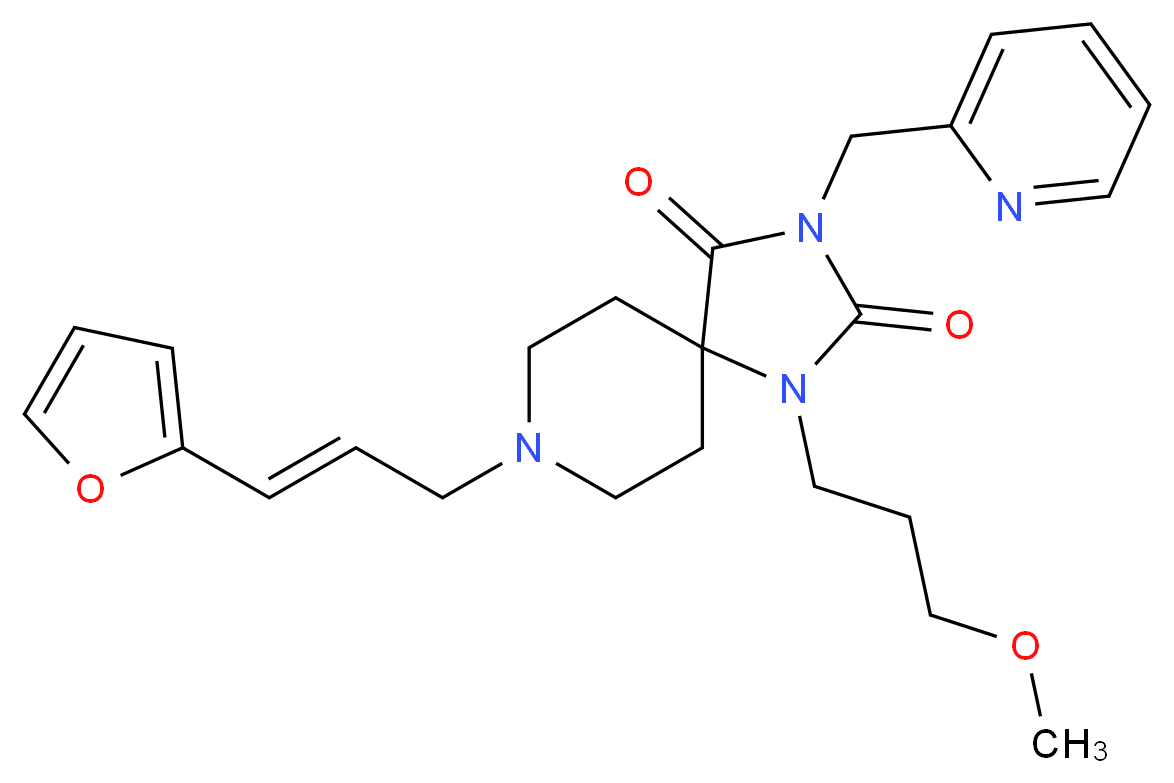 8-[(2E)-3-(2-furyl)-2-propen-1-yl]-1-(3-methoxypropyl)-3-(2-pyridinylmethyl)-1,3,8-triazaspiro[4.5]decane-2,4-dione_分子结构_CAS_)