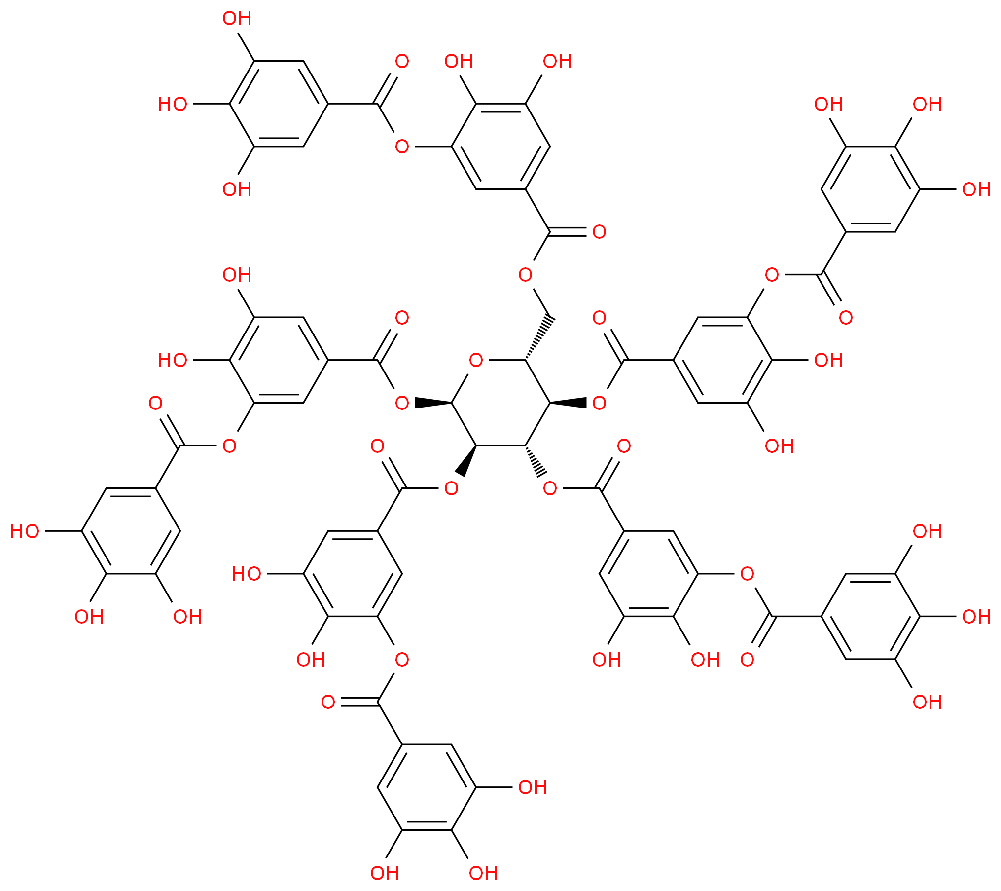 2,3-dihydroxy-5-({[(2R,3R,4S,5R,6R)-3,4,5,6-tetrakis[3,4-dihydroxy-5-(3,4,5-trihydroxybenzoyloxy)benzoyloxy]oxan-2-yl]methoxy}carbonyl)phenyl 3,4,5-trihydroxybenzoate_分子结构_CAS_1401-55-4