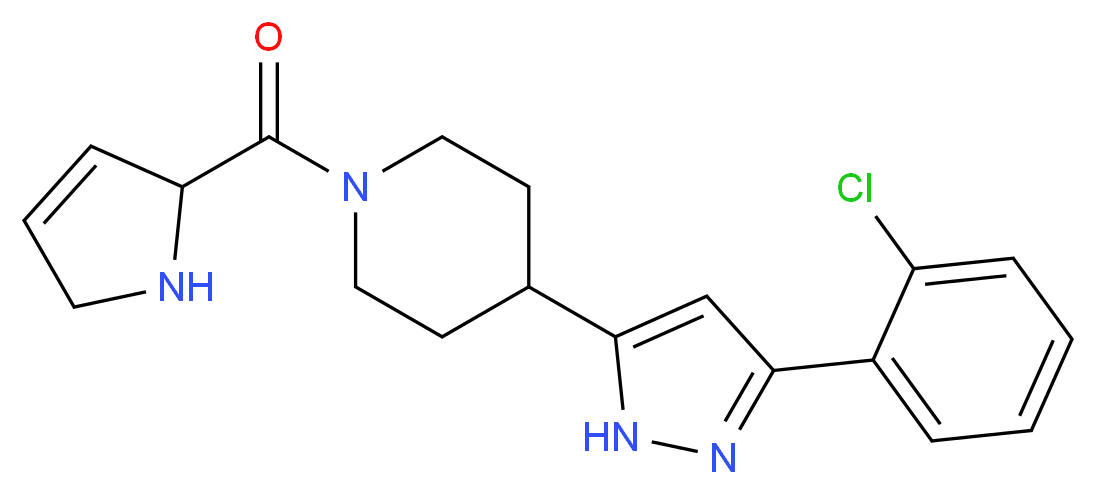 4-[3-(2-chlorophenyl)-1H-pyrazol-5-yl]-1-(2,5-dihydro-1H-pyrrol-2-ylcarbonyl)piperidine_分子结构_CAS_)