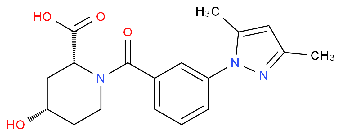 (2R*,4S*)-1-[3-(3,5-dimethyl-1H-pyrazol-1-yl)benzoyl]-4-hydroxypiperidine-2-carboxylic acid_分子结构_CAS_)