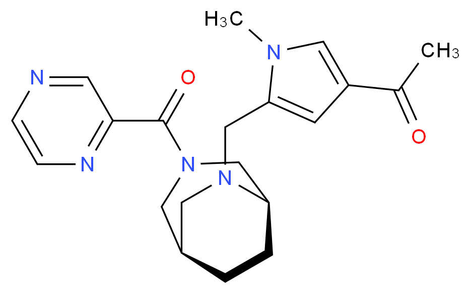 1-(1-methyl-5-{[(1R*,5R*)-3-(pyrazin-2-ylcarbonyl)-3,6-diazabicyclo[3.2.2]non-6-yl]methyl}-1H-pyrrol-3-yl)ethanone_分子结构_CAS_)