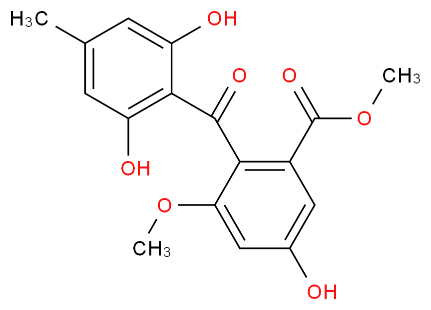 methyl 2-(2,6-dihydroxy-4-methylbenzoyl)-5-hydroxy-3-methoxybenzoate_分子结构_CAS_519-57-3