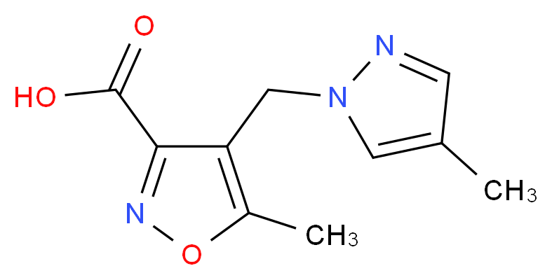 5-methyl-4-[(4-methyl-1H-pyrazol-1-yl)methyl]-1,2-oxazole-3-carboxylic acid_分子结构_CAS_956628-37-8